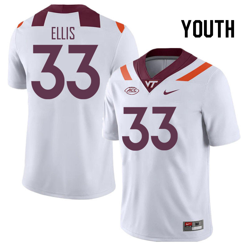 Youth #33 Miles Ellis Virginia Tech Hokies College Football Jerseys Stitched Sale-White